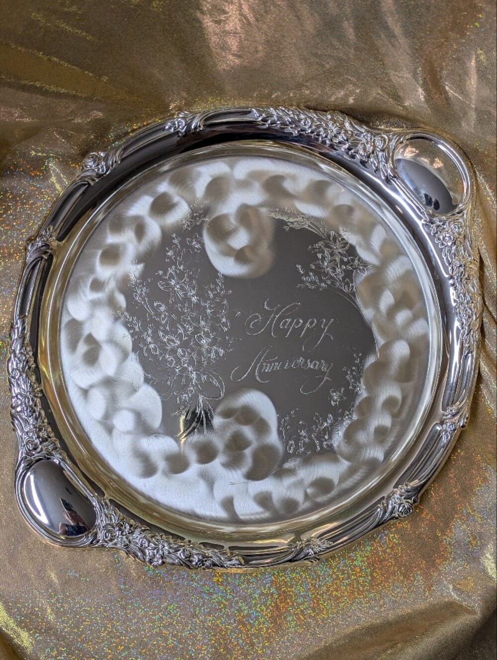 Silverplate Engraved 'Happy Anniversary' Tray
